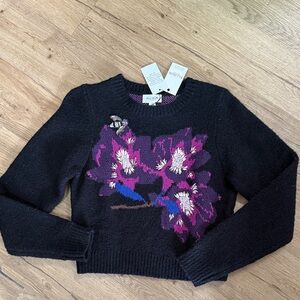 Allison NY Floral Embroidered Sweater Black Size XS NWT